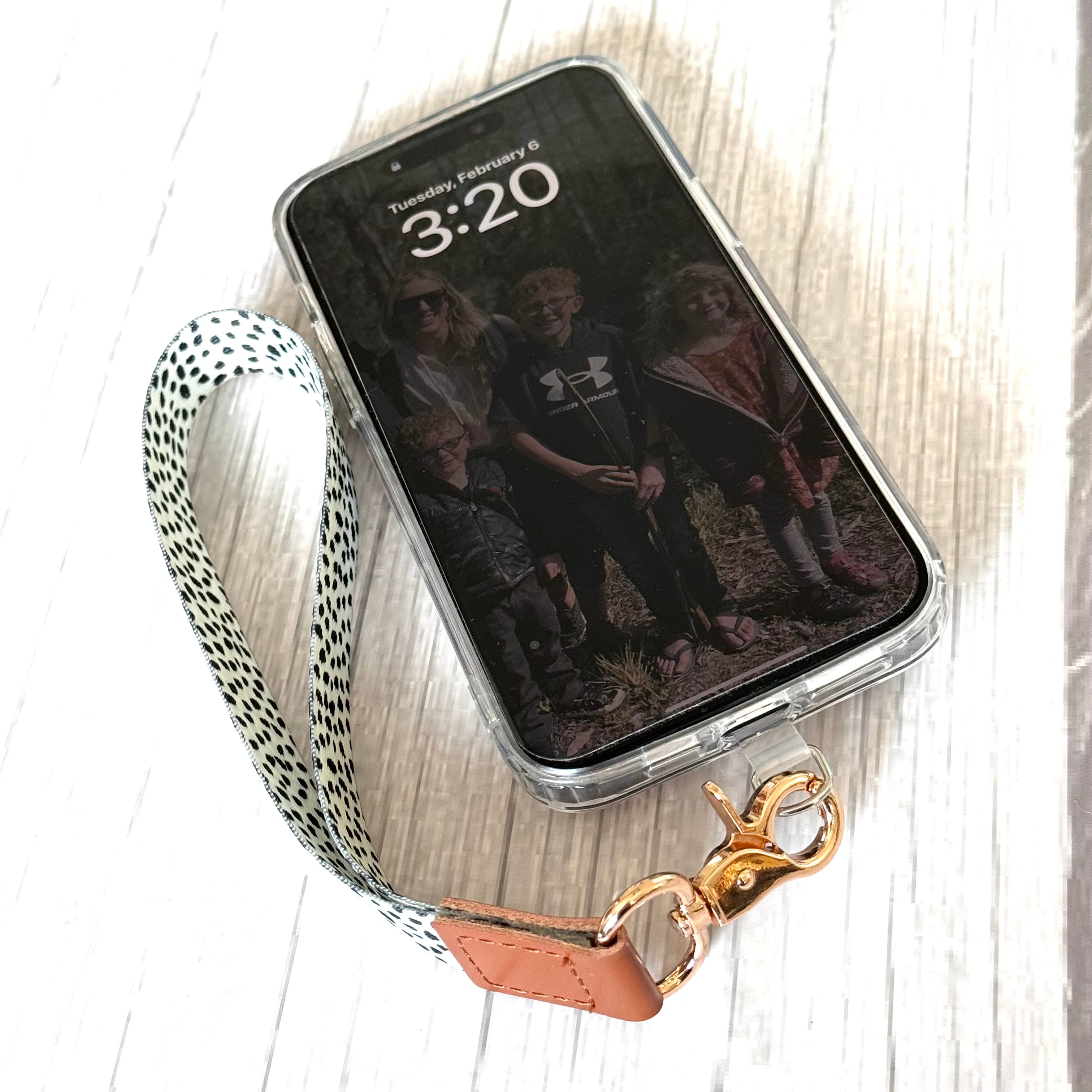 Phone Wrist Strap Keychain with Tether Tab - BLACK & WHITE CHECKERS