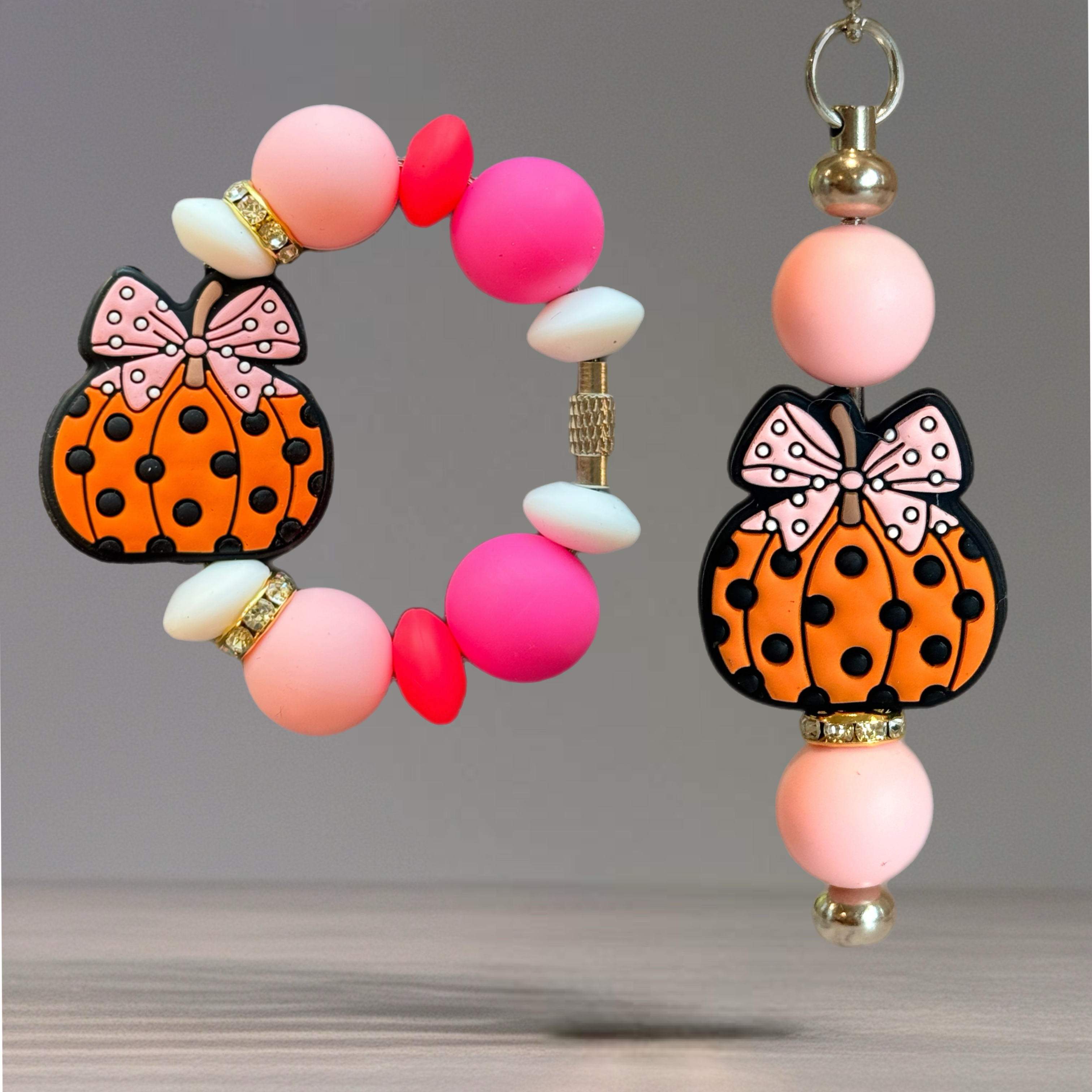Pink Polka Dot Pumpkin Charm - Tumbler Handle Charm