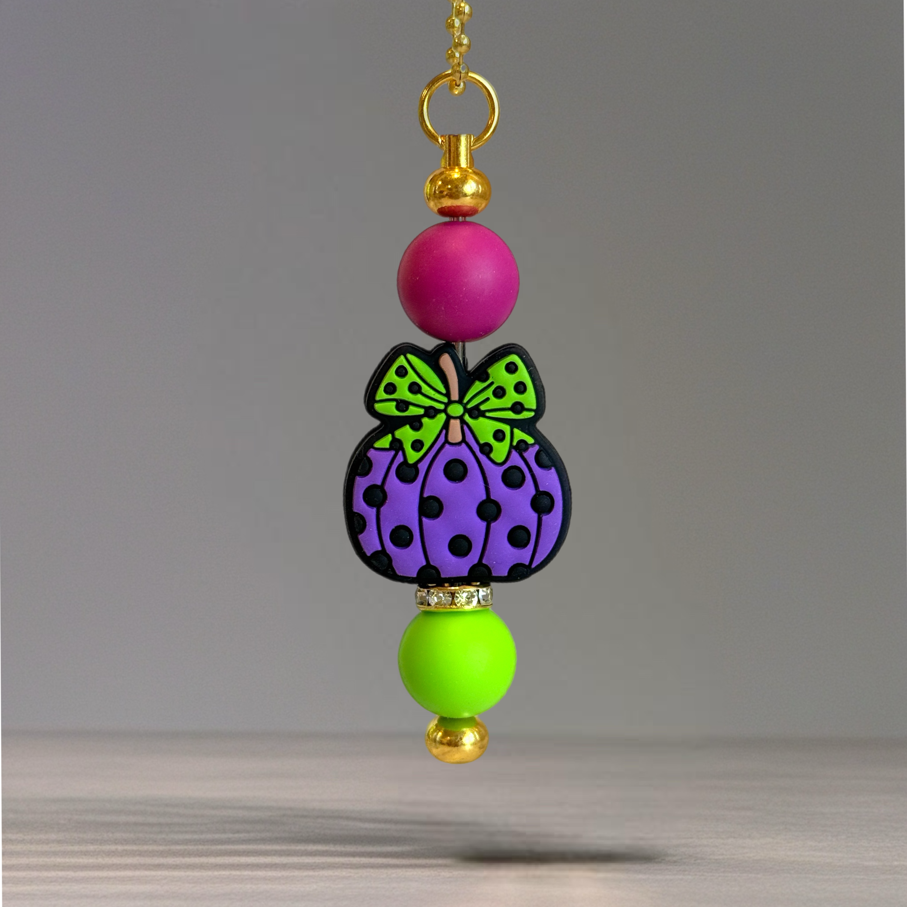 Green Polka Dot Pumpkin Charm - Tumbler Handle Charm
