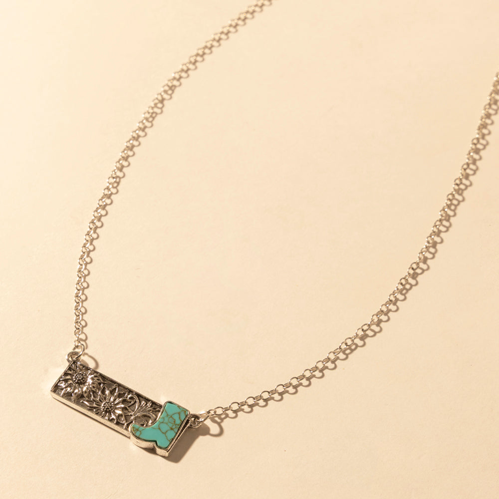 Myra Cowgirl Boot Charm Necklace for Women in Moonlit and Turquoise