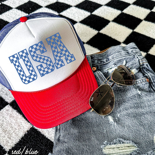 Checkered USA Trucker Hat *9 COLORS